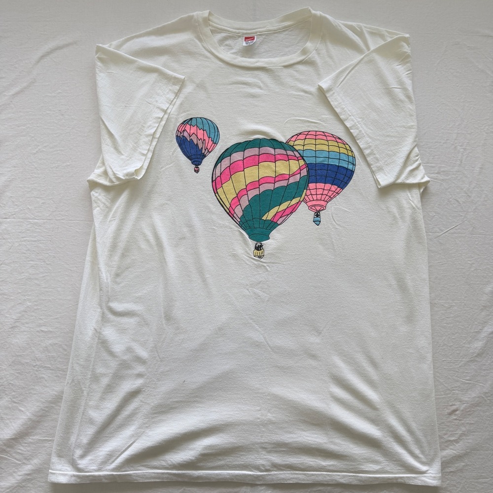 Vintage 90s Hanes Hot Air Balloon T Shirt 3XL Made in USA Graphic Tee White